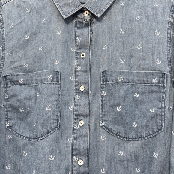 Tommy Hilfiger Chambray Anchor Print Popover Shirt Women’s Large Blue - Picture 3 of 6